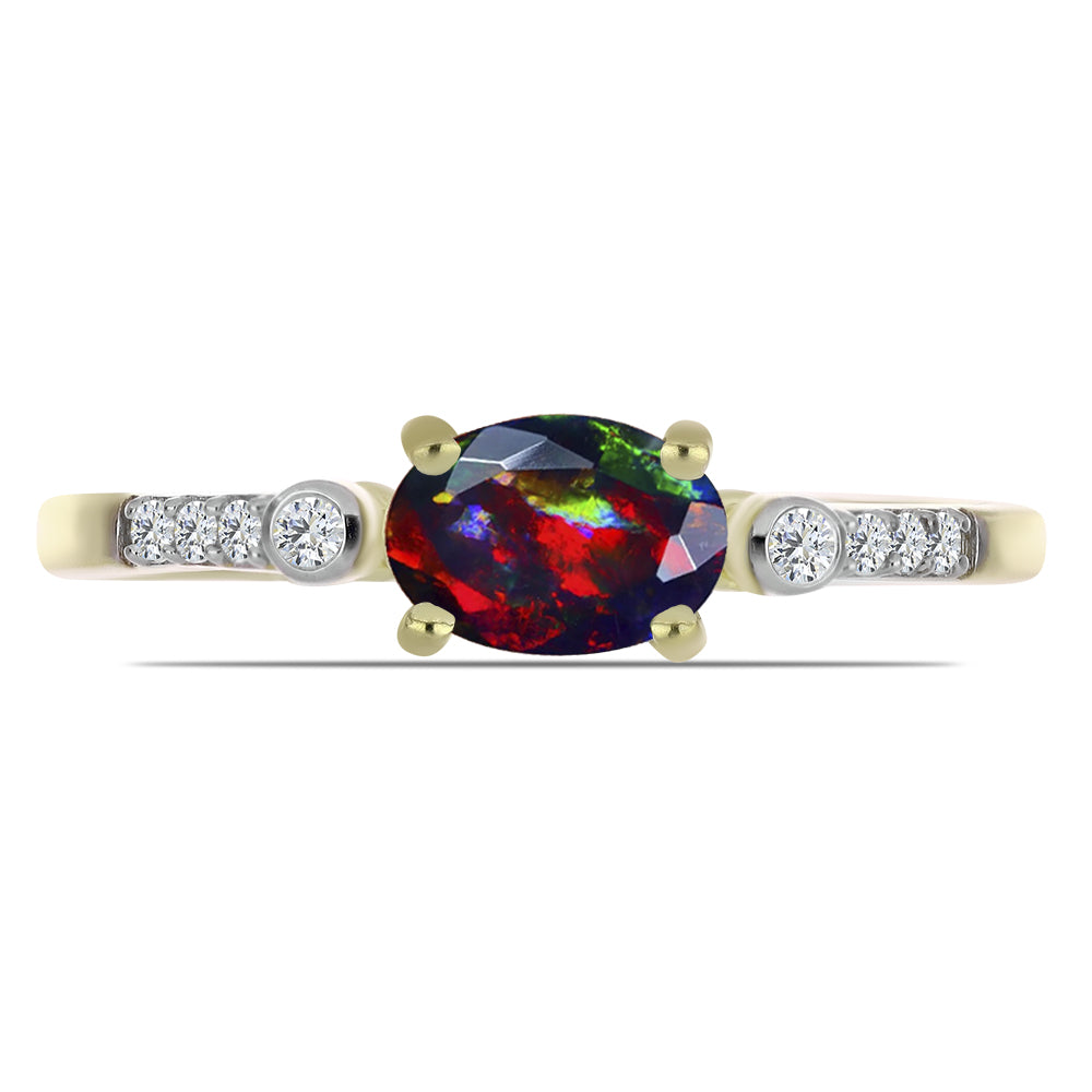 Goldplattierter Silberring mit mitternachtsschwarzem äthiopischen Opal aus Lega Dembi und weißem Topas 1 