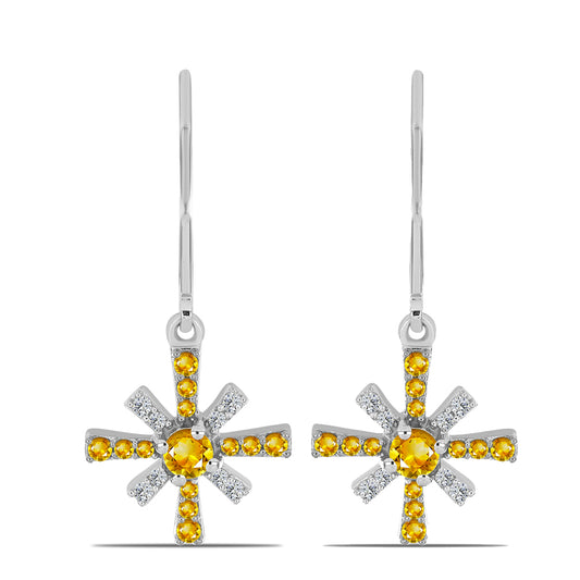 Silberohrringe mit Zitrin aus dem Ural und weißem Topas