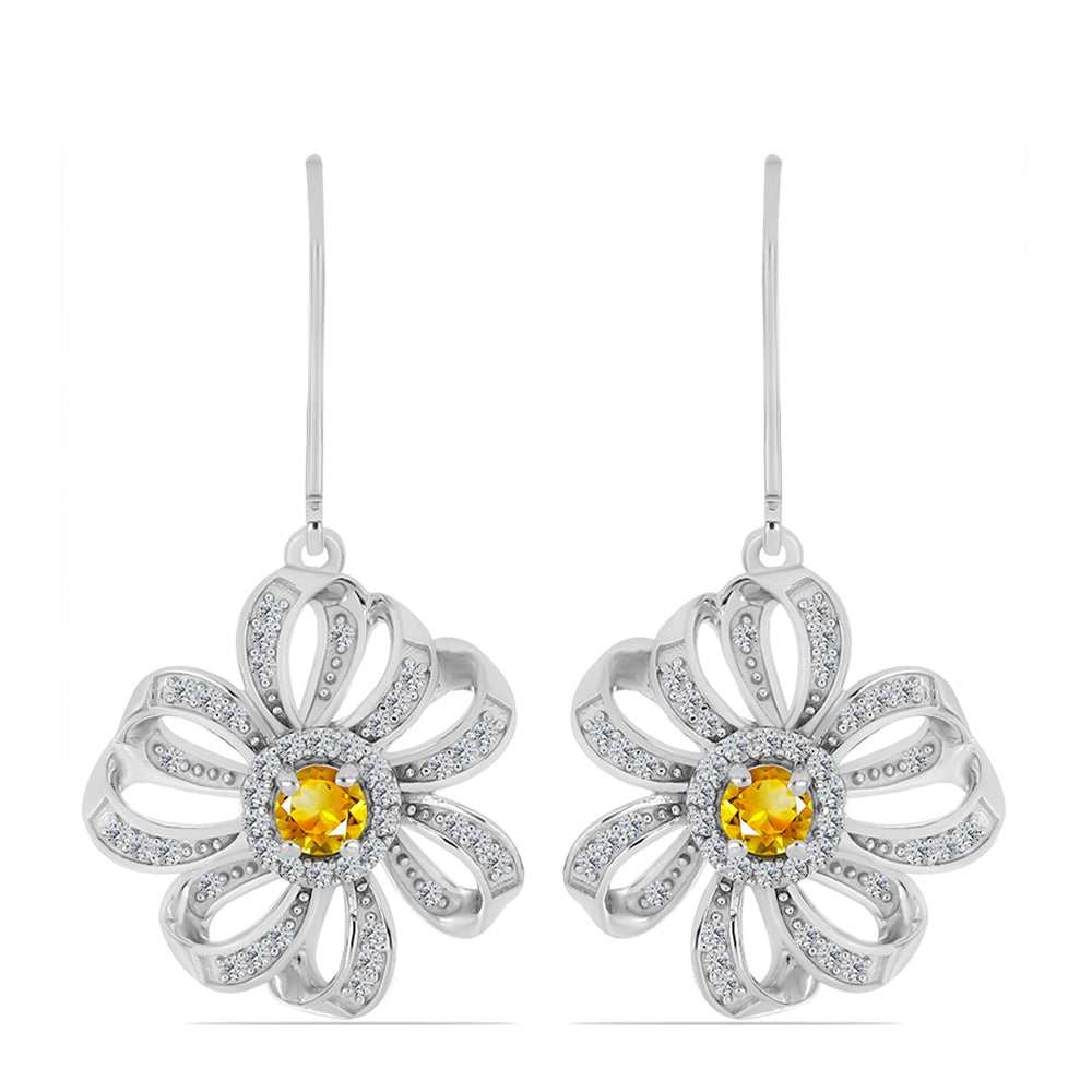 Silberohrringe mit Zitrin aus dem Ural und weißem Topas