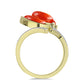 Goldplattierter Silberring mit roter Schwammkoralle und weißem Topas