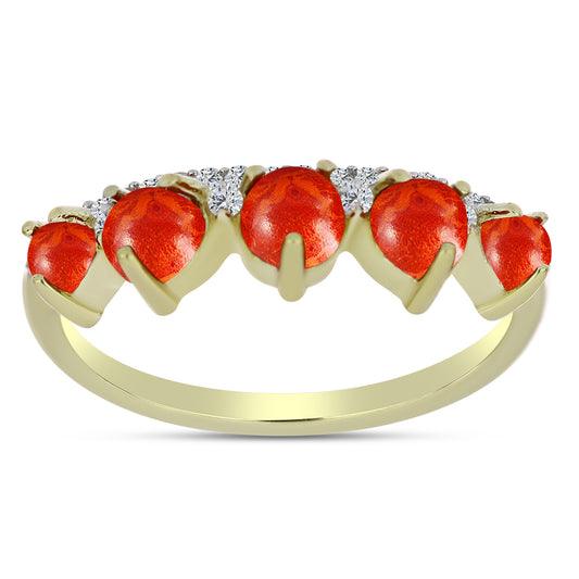 Goldplattierter Silberring mit roter Schwammkoralle und weißem Topas