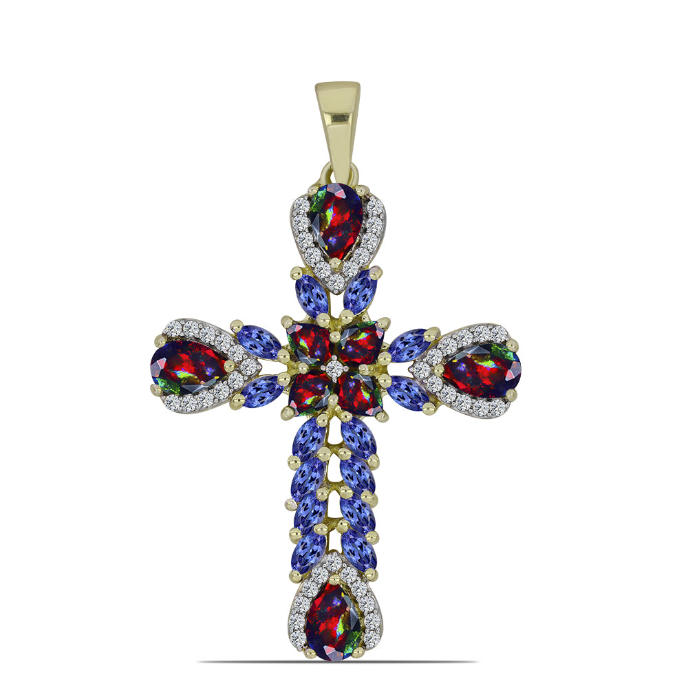 Goldplattierter Silberanhänger mit mitternachtsschwarzem äthiopischen Opal aus Lega Dembi und Tansanit