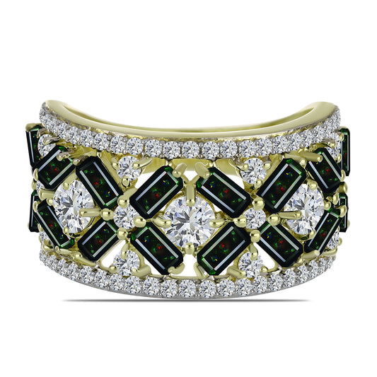 Goldplattierter Silberring mit mitternachtsschwarzem äthiopischen Opal aus Lega Dembi und weißem Topas