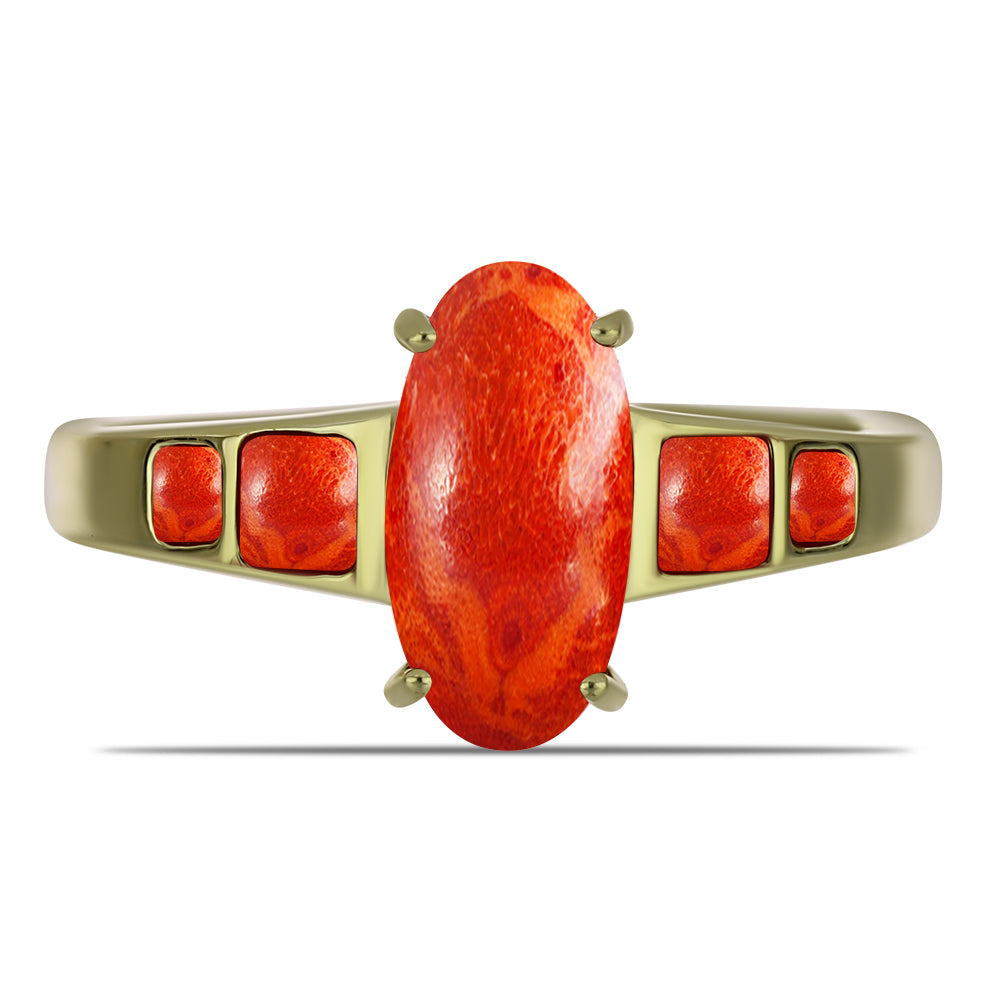 Goldplattierter Silberring mit roter Schwammkoralle 1 