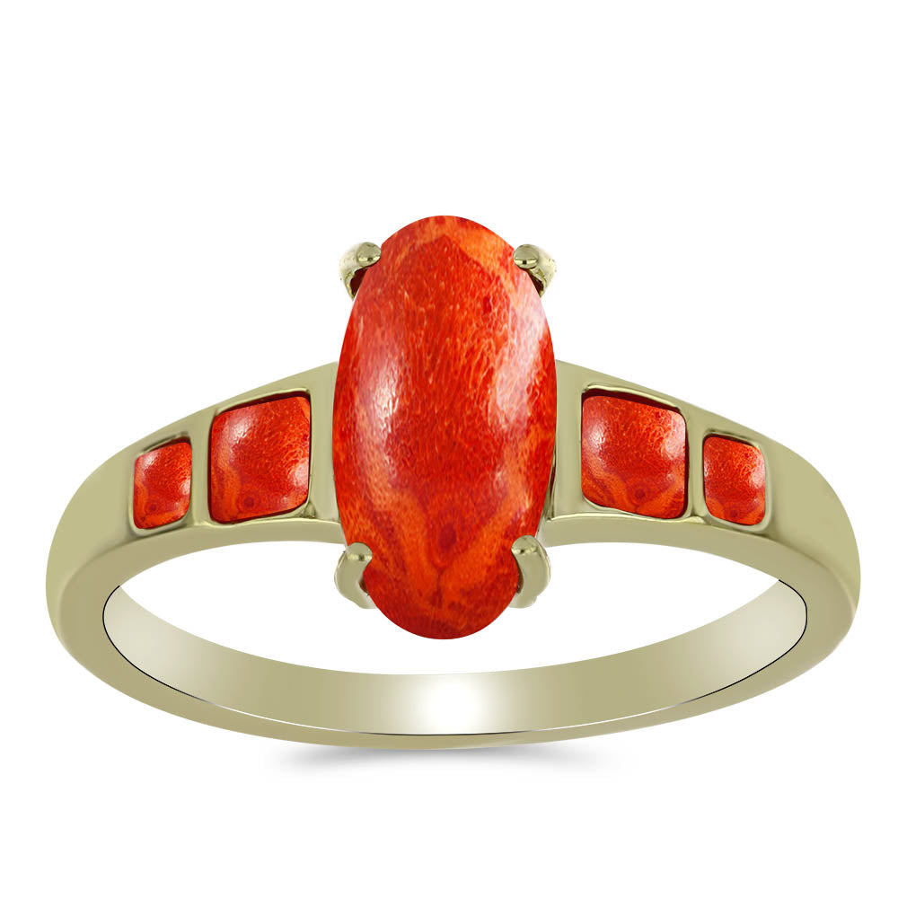 Goldplattierter Silberring mit roter Schwammkoralle