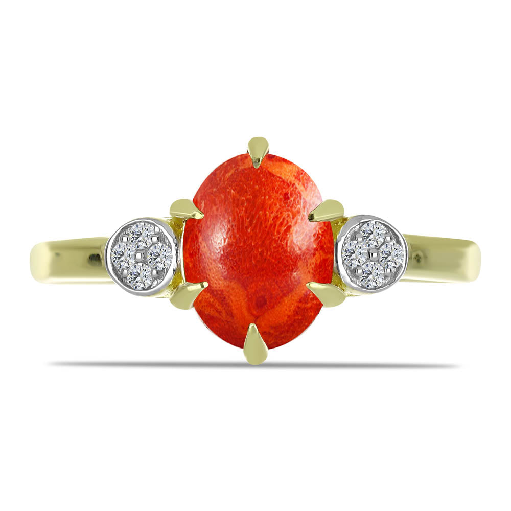 Goldplattierter Silberring mit roter Schwammkoralle und weißem Topas