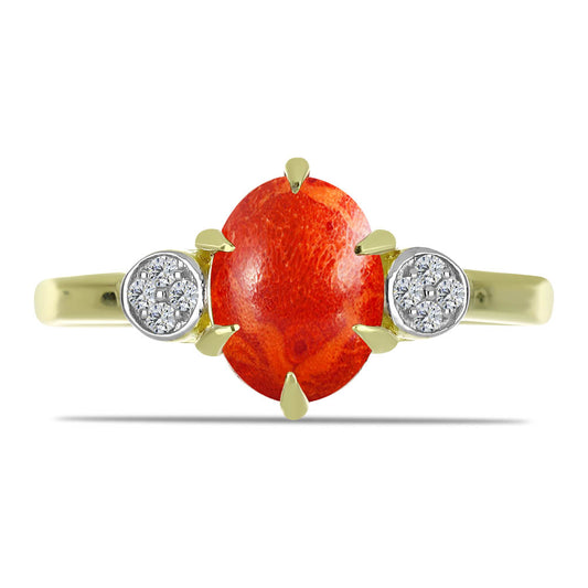 Goldplattierter Silberring mit roter Schwammkoralle und weißem Topas