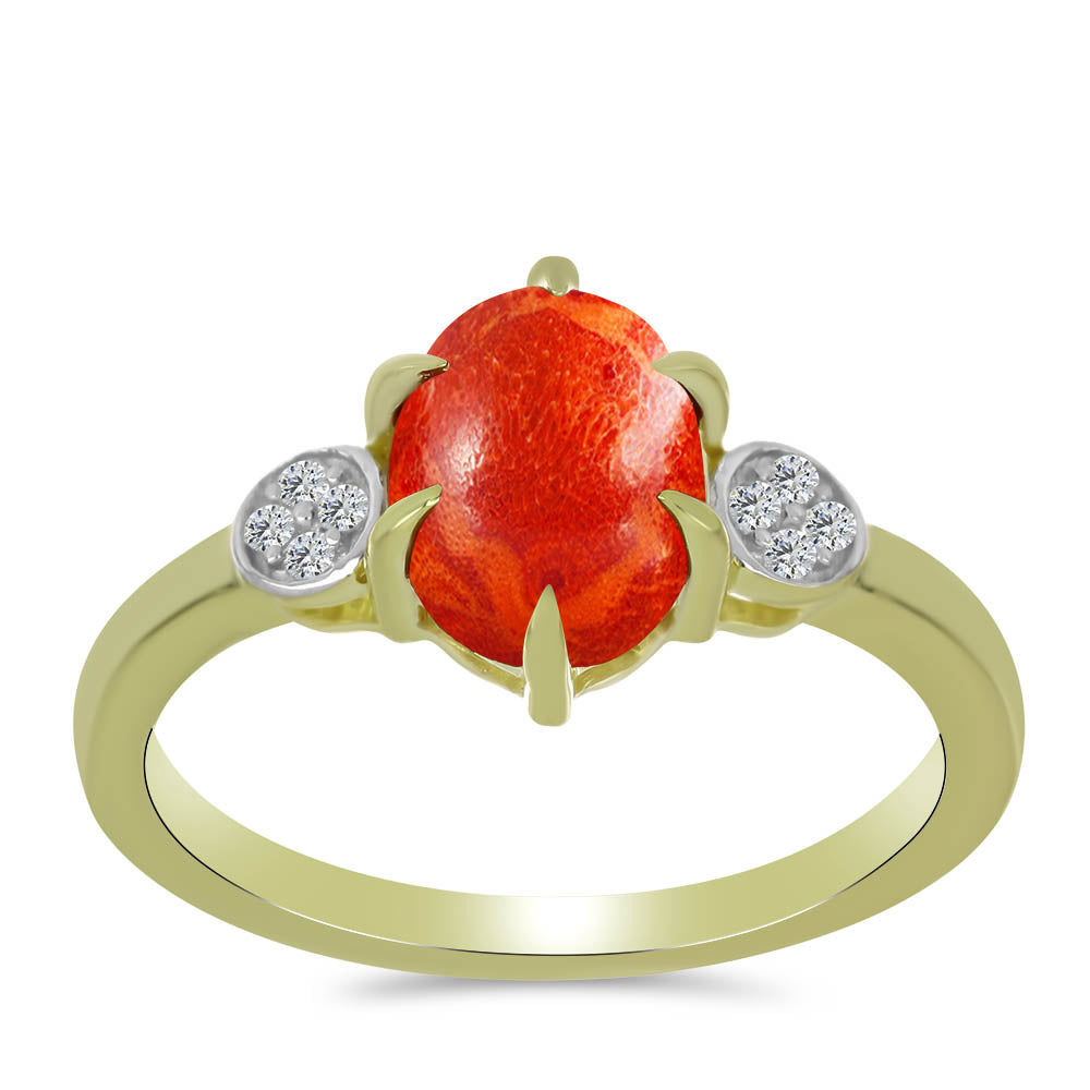 Goldplattierter Silberring mit roter Schwammkoralle und weißem Topas