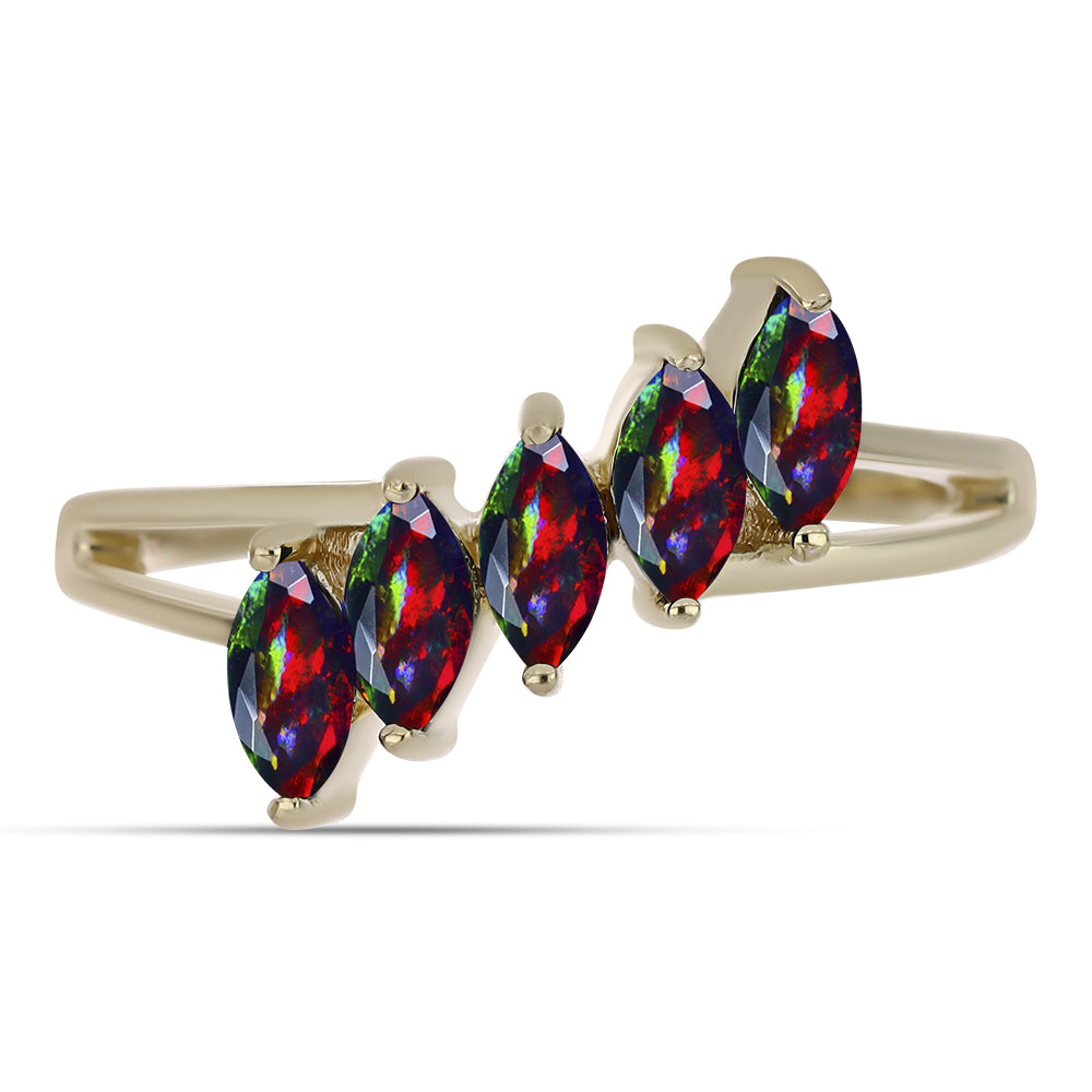 Goldplattierter Silberring mit mitternachtsschwarzem äthiopischen Opal aus Lega Dembi 1 