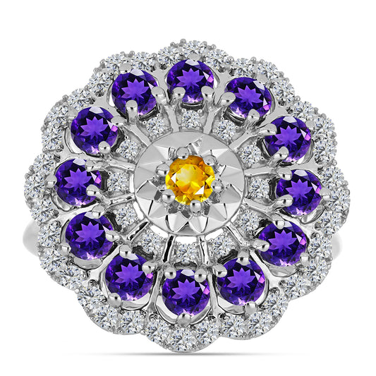 Silberring mit Zitrin aus dem Ural und marokkanischem Amethyst