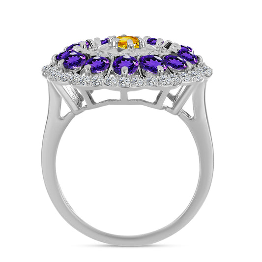 Silberring mit Zitrin aus dem Ural und marokkanischem Amethyst