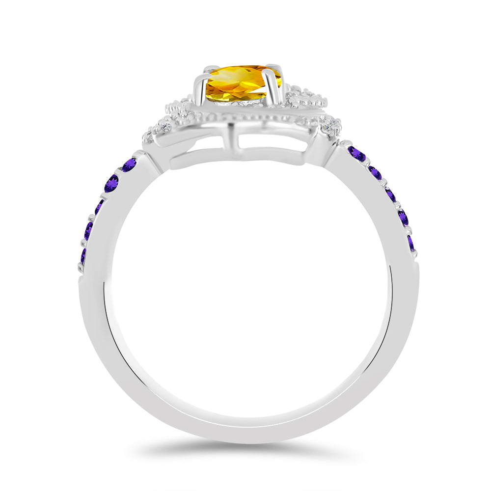 Silberring mit Zitrin aus dem Ural und marokkanischem Amethyst