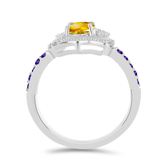 Silberring mit Zitrin aus dem Ural und marokkanischem Amethyst