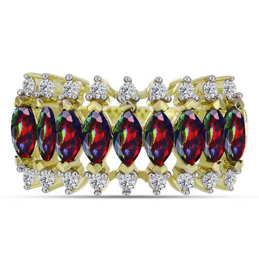 Goldplattierter Silberring mit mitternachtsschwarzem äthiopischen Opal aus Lega Dembi und weißem Topas