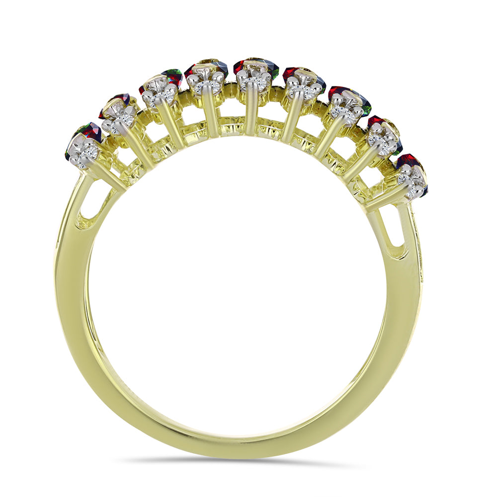 Goldplattierter Silberring mit mitternachtsschwarzem äthiopischen Opal aus Lega Dembi und weißem Topas