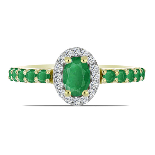 Goldplattierter Silberring mit sambischem Smaragd und weißem Topas