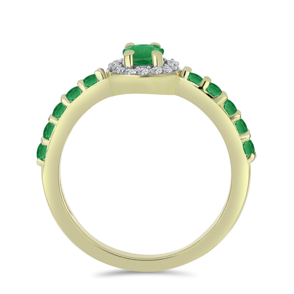 Goldplattierter Silberring mit sambischem Smaragd und weißem Topas 2 