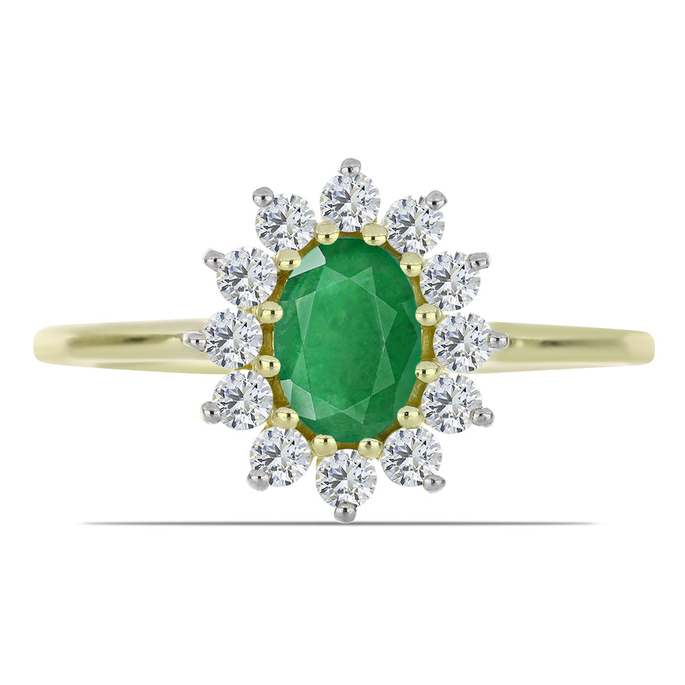 Goldplattierter Silberring mit sambischem Smaragd und weißem Topas