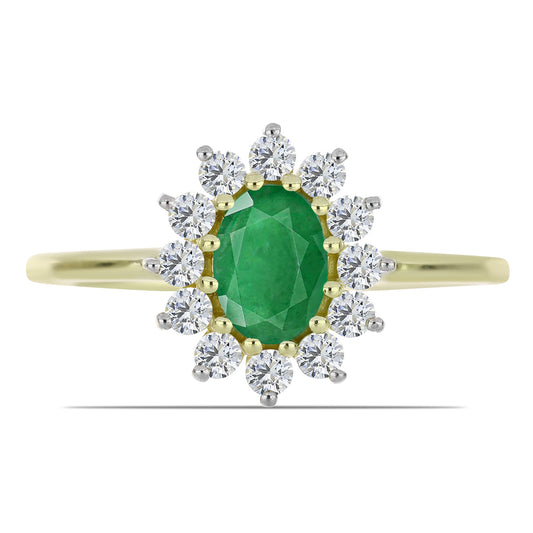 Goldplattierter Silberring mit sambischem Smaragd und weißem Topas