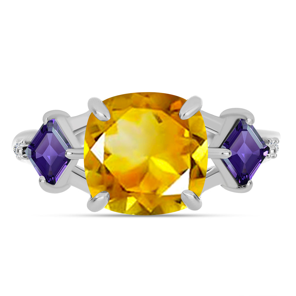 Silberring mit Zitrin aus dem Ural und marokkanischem Amethyst 1 