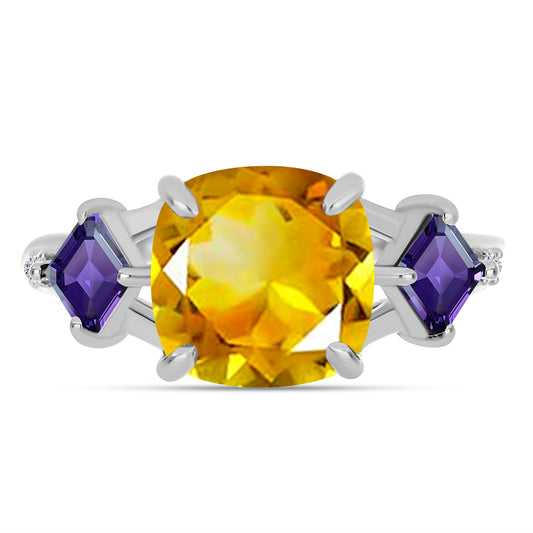 Silberring mit Zitrin aus dem Ural und marokkanischem Amethyst