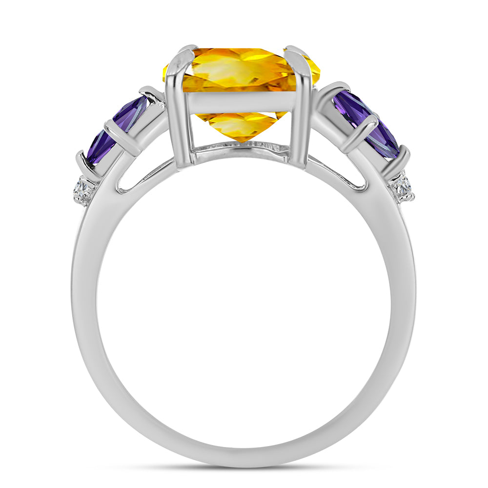 Silberring mit Zitrin aus dem Ural und marokkanischem Amethyst 2 