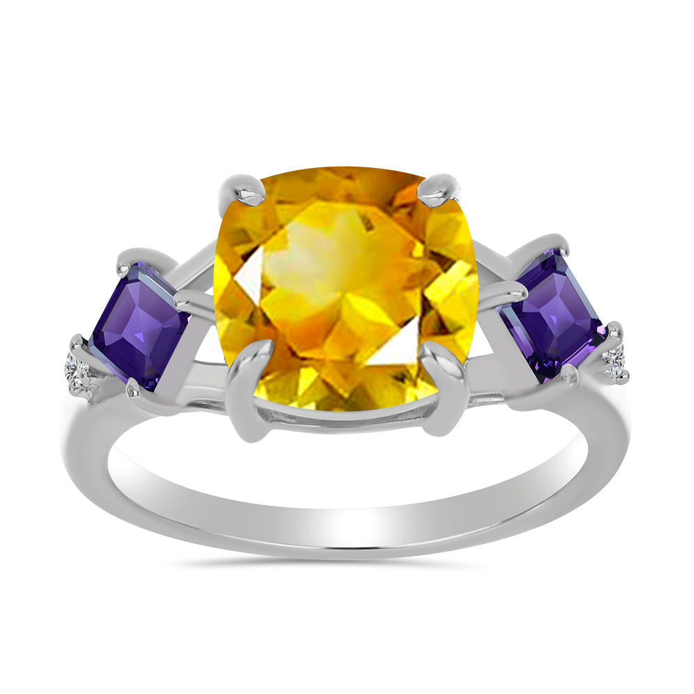 Silberring mit Zitrin aus dem Ural und marokkanischem Amethyst 3 