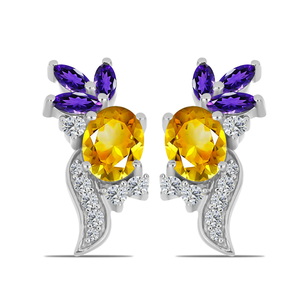 Silberohrringe mit Zitrin aus dem Ural und marokkanischem Amethyst 1 