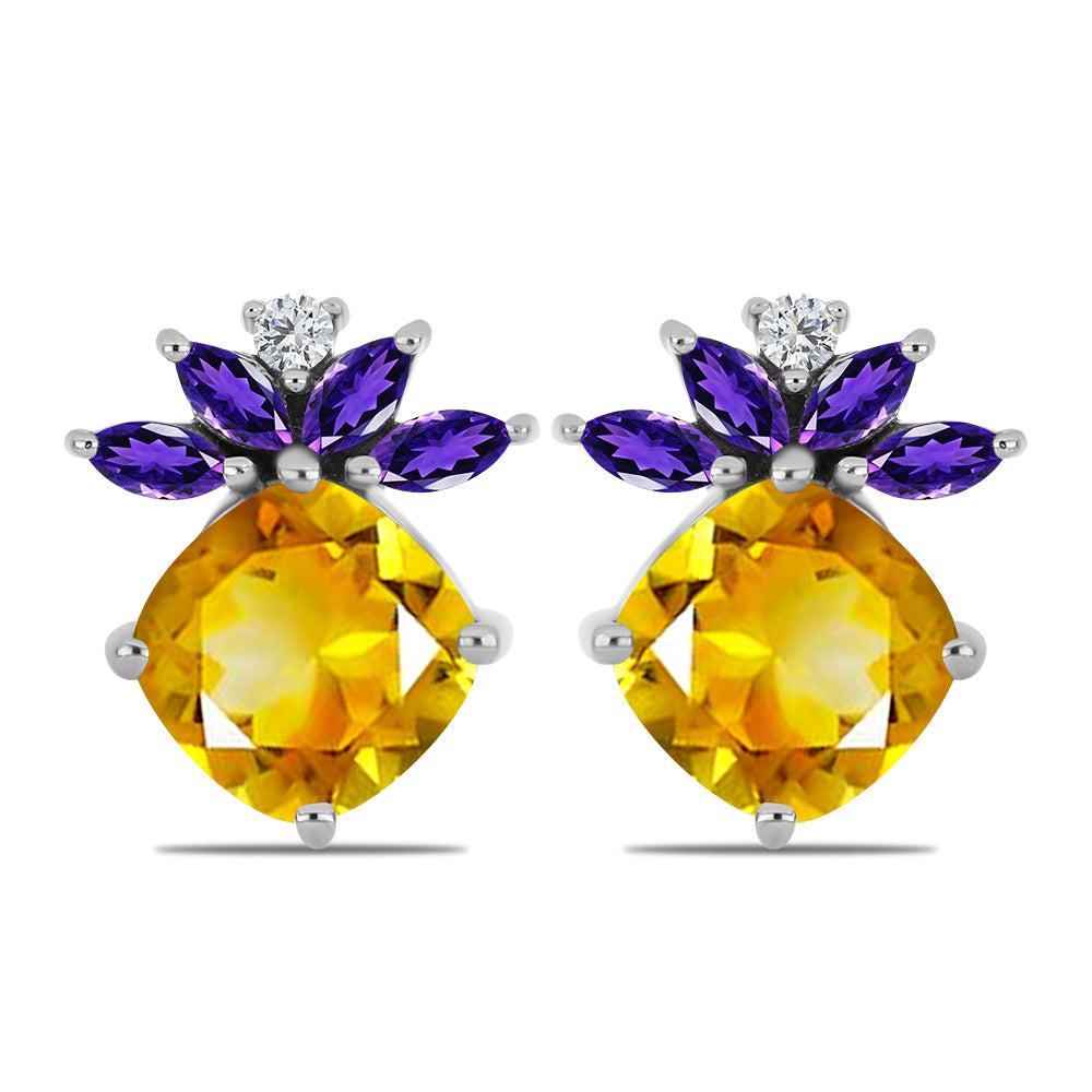 Silberohrringe mit Zitrin aus dem Ural und marokkanischem Amethyst