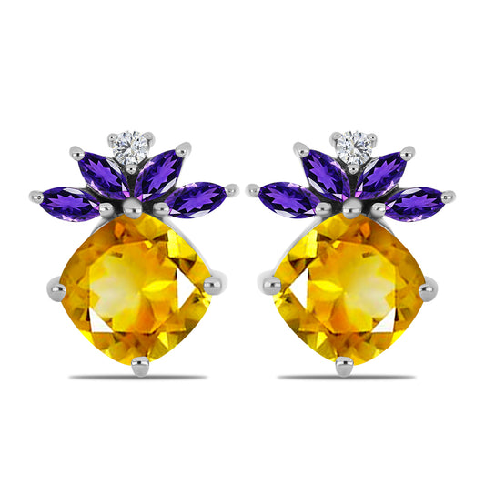 Silberohrringe mit Zitrin aus dem Ural und marokkanischem Amethyst