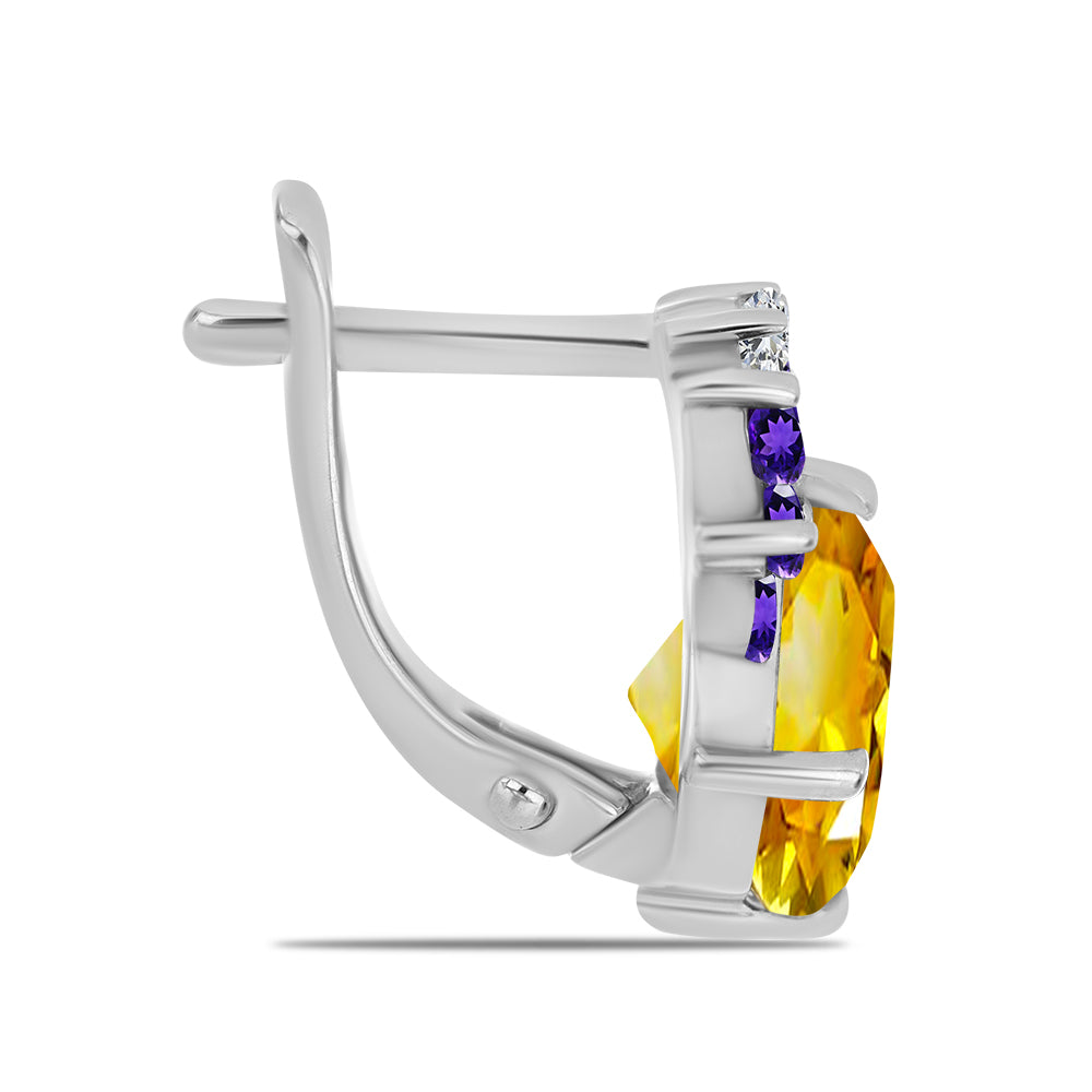 Silberohrringe mit Zitrin aus dem Ural und marokkanischem Amethyst
