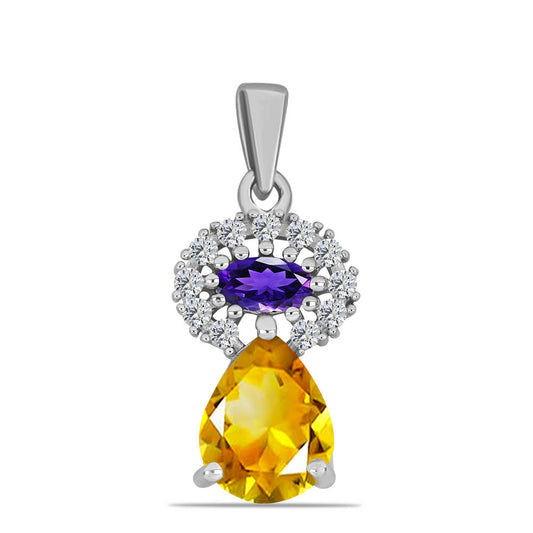 Silberanhänger mit Zitrin aus dem Ural und marokkanischem Amethyst