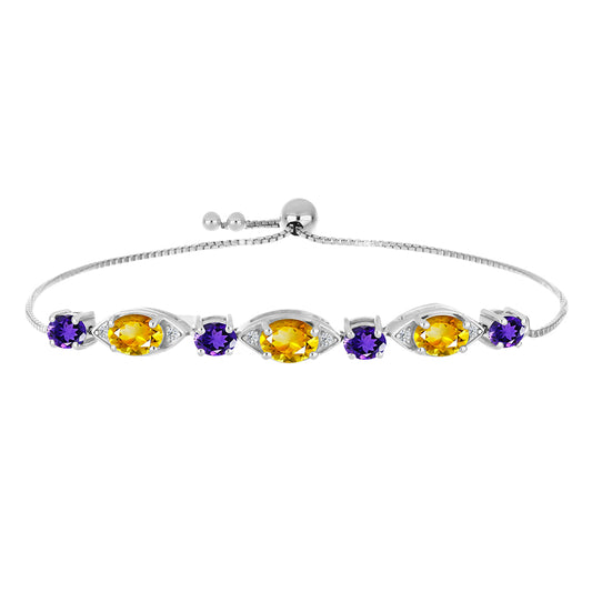 Silberarmband mit Zitrin aus dem Ural und marokkanischem Amethyst