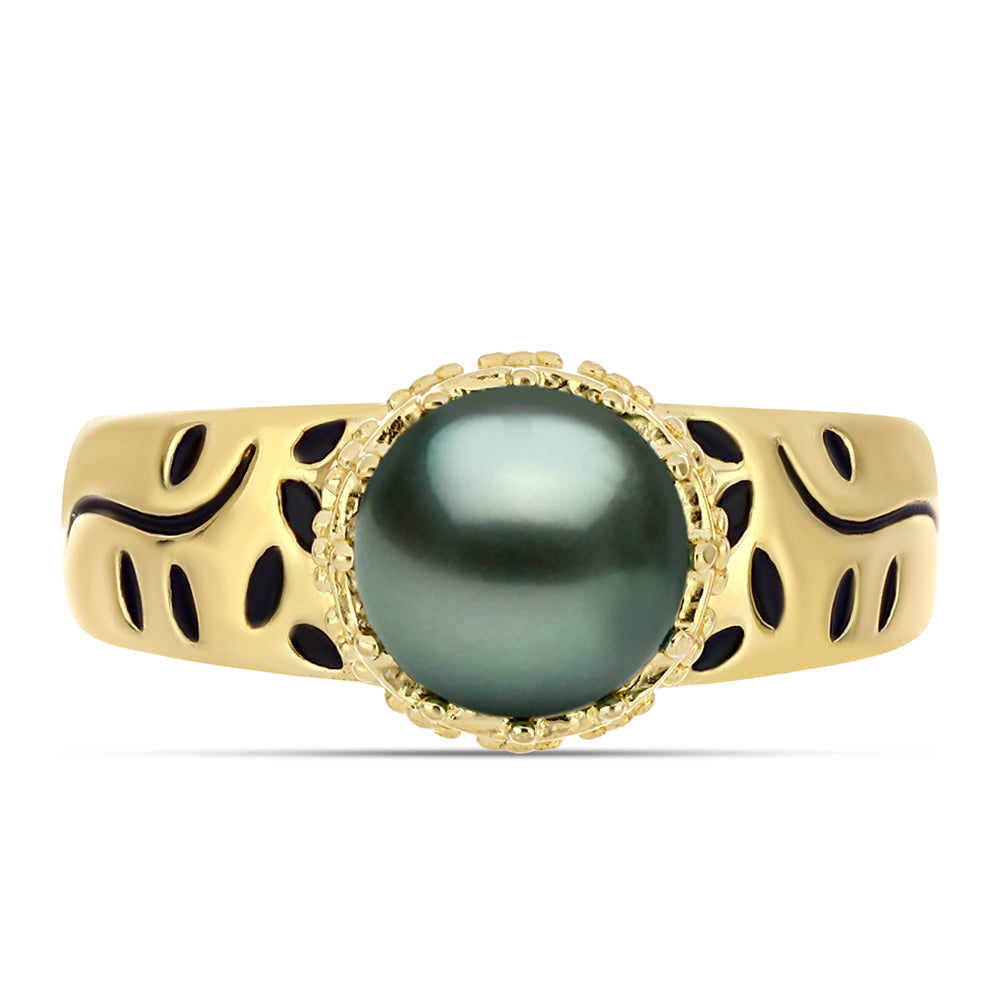 Goldplattierter Silberring mit Tahitigrüne-Illusion Süßwasserperle