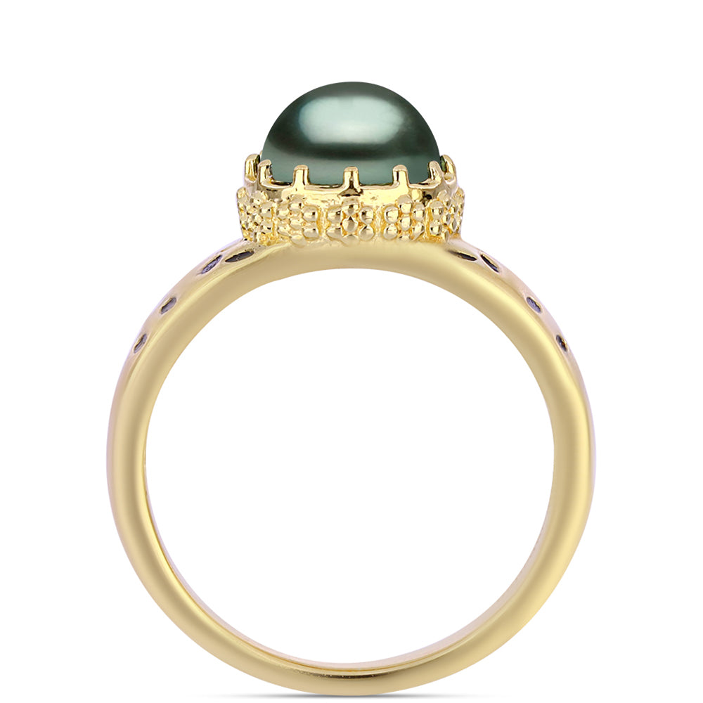 Goldplattierter Silberring mit Tahitigrüne-Illusion Süßwasserperle 2 
