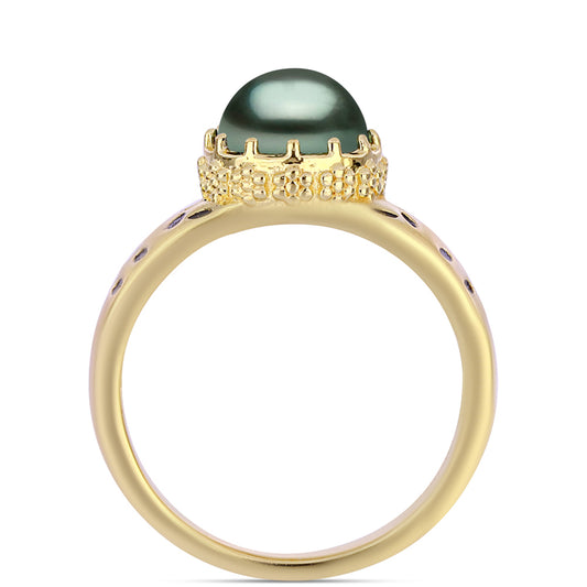 Goldplattierter Silberring mit Tahitigrüne-Illusion Süßwasserperle
