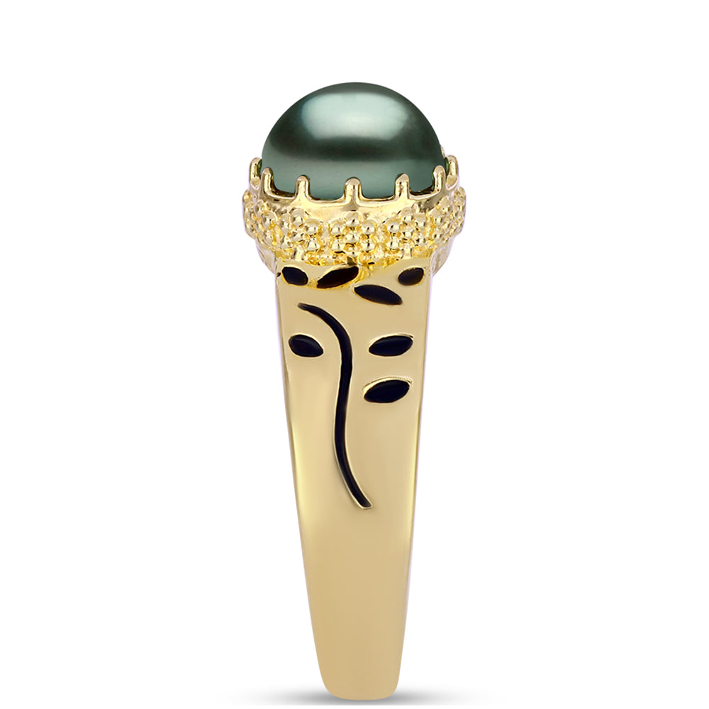 Goldplattierter Silberring mit Tahitigrüne-Illusion Süßwasserperle
