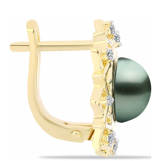Goldplattierte Silberohrringe mit Tahitigrüne-Illusion Süßwasserperle und weißem Topas