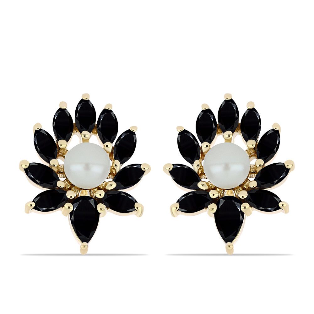 Goldplattierte Silberohrringe mit Tahitigrüne-Illusion Süßwasserperle und schwarzem Onyx 1 