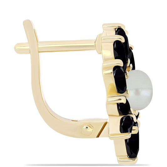 Goldplattierte Silberohrringe mit Tahitigrüne-Illusion Süßwasserperle und schwarzem Onyx