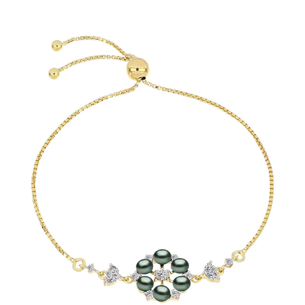 Goldplattiertes Silberarmband mit Tahitigrüne-Illusion Süßwasserperle und weißem Topas 1 