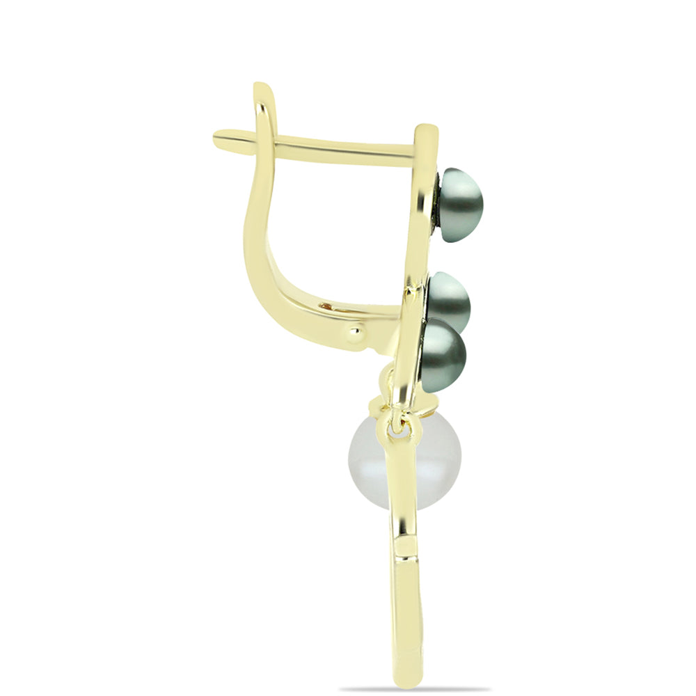Goldplattierte Silberohrringe mit Tahitigrüne-Illusion Süßwasserperle und weißer Süßwasserperle 2 