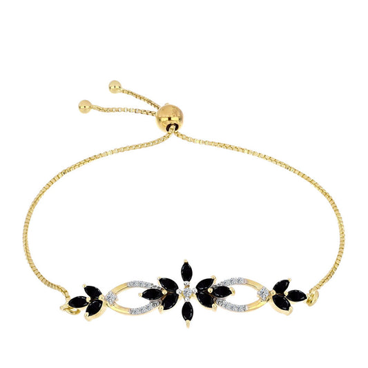 Goldplattiertes Silberarmband mit schwarzem Onyx und weißem Topas