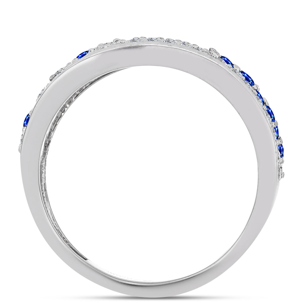 Silberring mit australischem blauem Saphir und weißem Topas