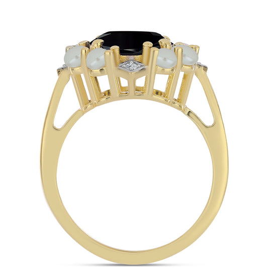 Goldplattierter Silberring mit Tahitigrüne-Illusion Süßwasserperle und schwarzem Onyx