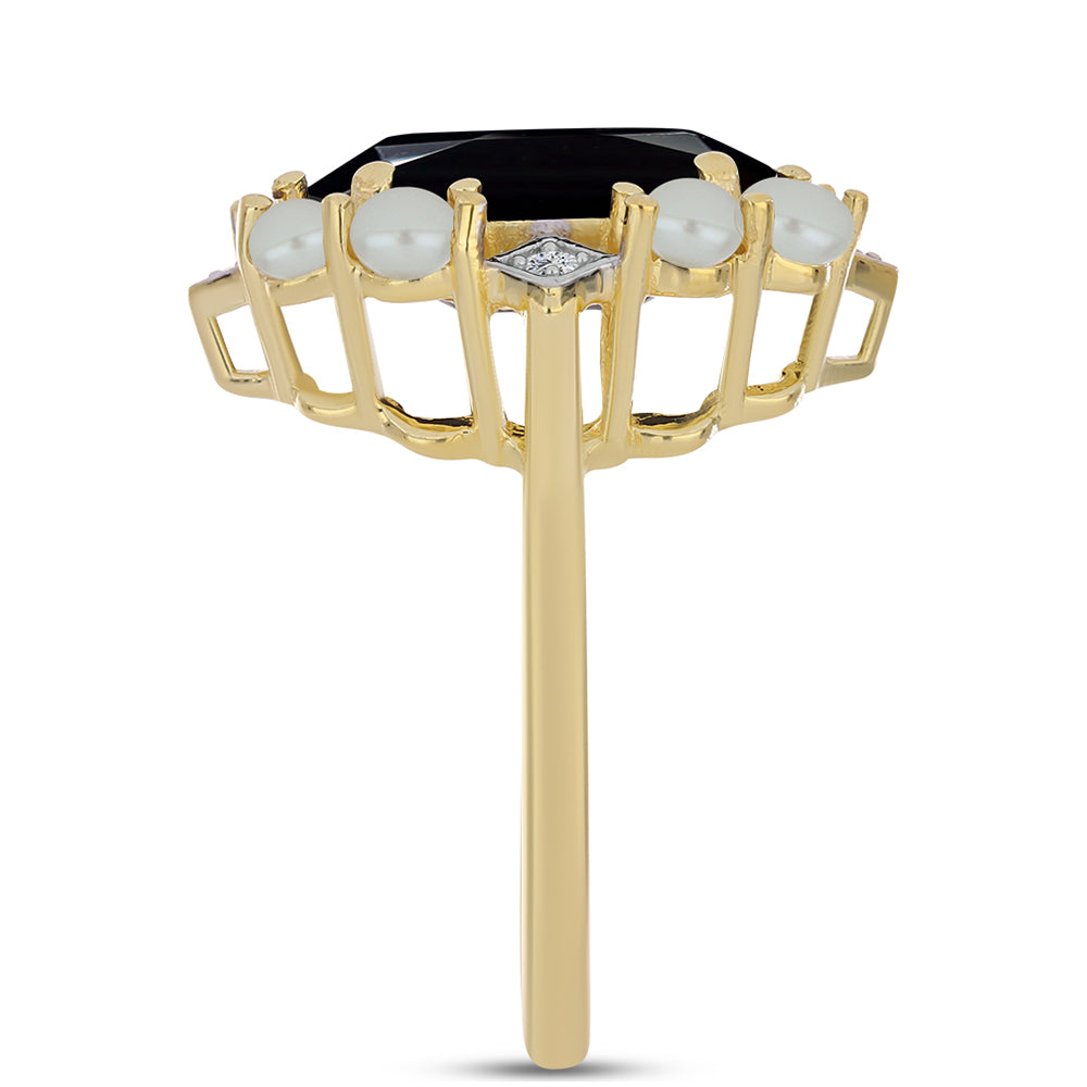 Goldplattierter Silberring mit Tahitigrüne-Illusion Süßwasserperle und schwarzem Onyx 4 