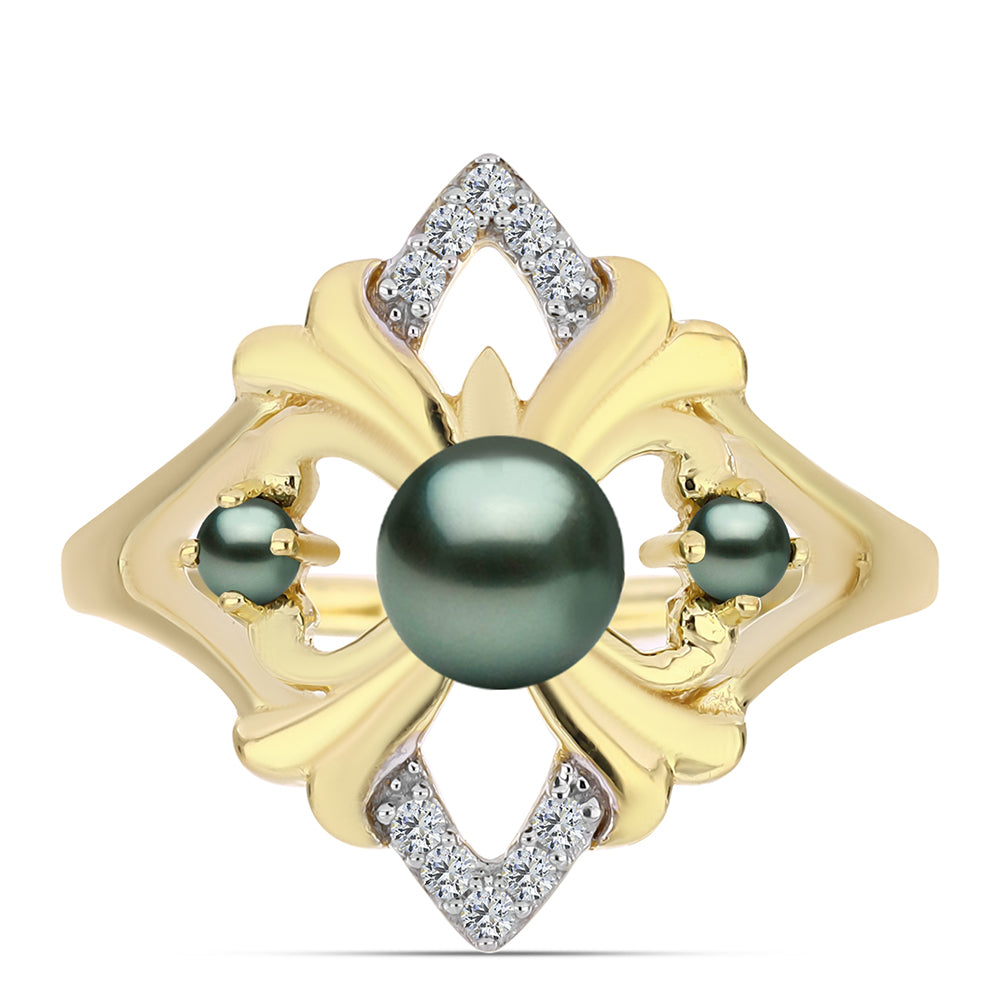Goldplattierter Silberring mit Tahitigrüne-Illusion Süßwasserperle und weißem Topas 1 