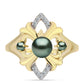 Goldplattierter Silberring mit Tahitigrüne-Illusion Süßwasserperle und weißem Topas