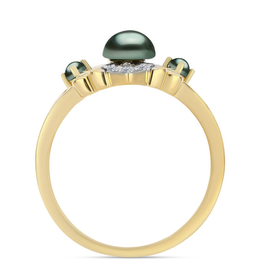 Goldplattierter Silberring mit Tahitigrüne-Illusion Süßwasserperle und weißem Topas