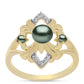 Goldplattierter Silberring mit Tahitigrüne-Illusion Süßwasserperle und weißem Topas